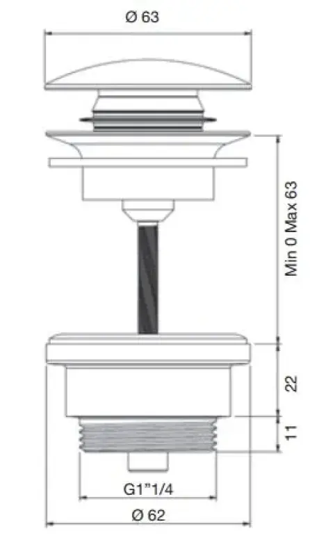 PB Unix korek do umywalki 1 1/4 zamykany push up click clack brąz 1208953284