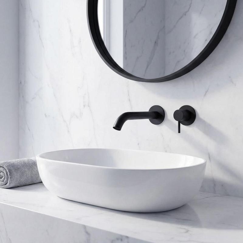 SB Round wbudowana bateria umywalkowa matowa czarna - 102mm