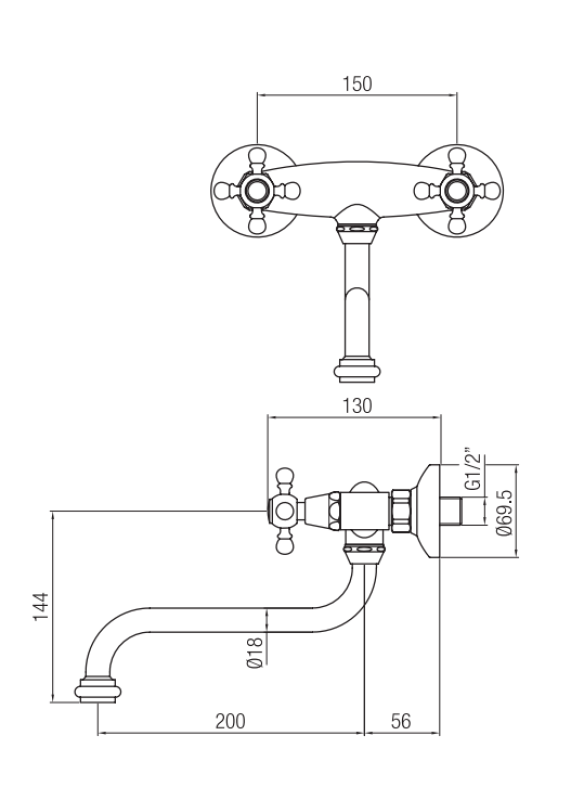 Nostalgiczny kran kuchenny Classic, kran ścienny miedziany 1208953531