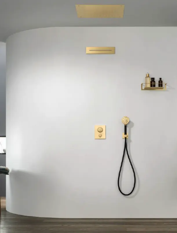 SB Square natrysk deszczowy do zabudowy 380x380mm Szczotkowany Mosiądz PVD