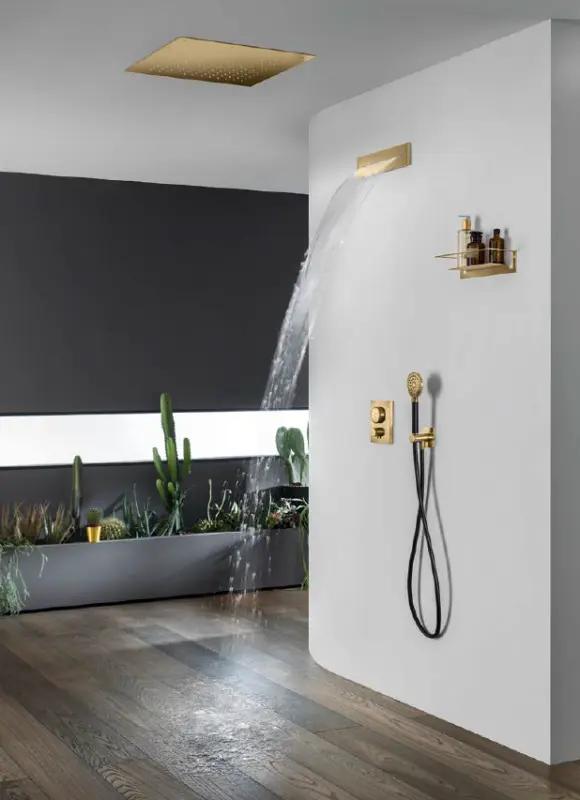 SB Square inbouw regendouche 500x500mm Geborsteld Messing PVD