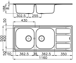 Foster Marine RVS 316 Podwójny Zlewozmywak Odwracalny z Ociekaczem 116x50 cm Nakładany 1208953556