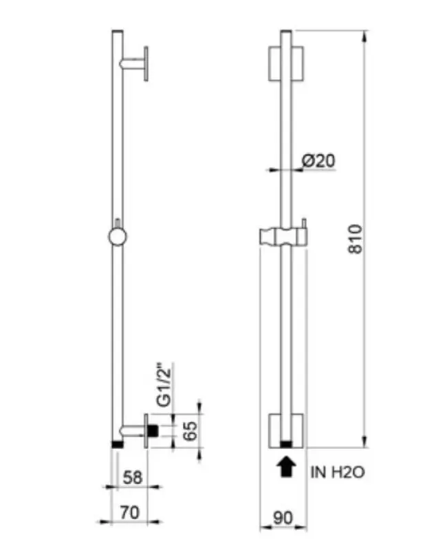 SB Rubinetterie Universale 316 RVS drążek prysznicowy szczotkowany z przyłączem wodnym 1208953564