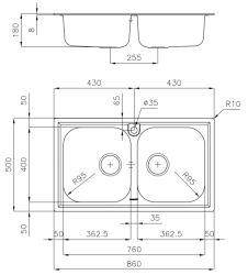 Foster Marine RVS 316 Podwójna Komora Zlewozmywaka 86x50 cm Montaż Nablatowy 1208953745