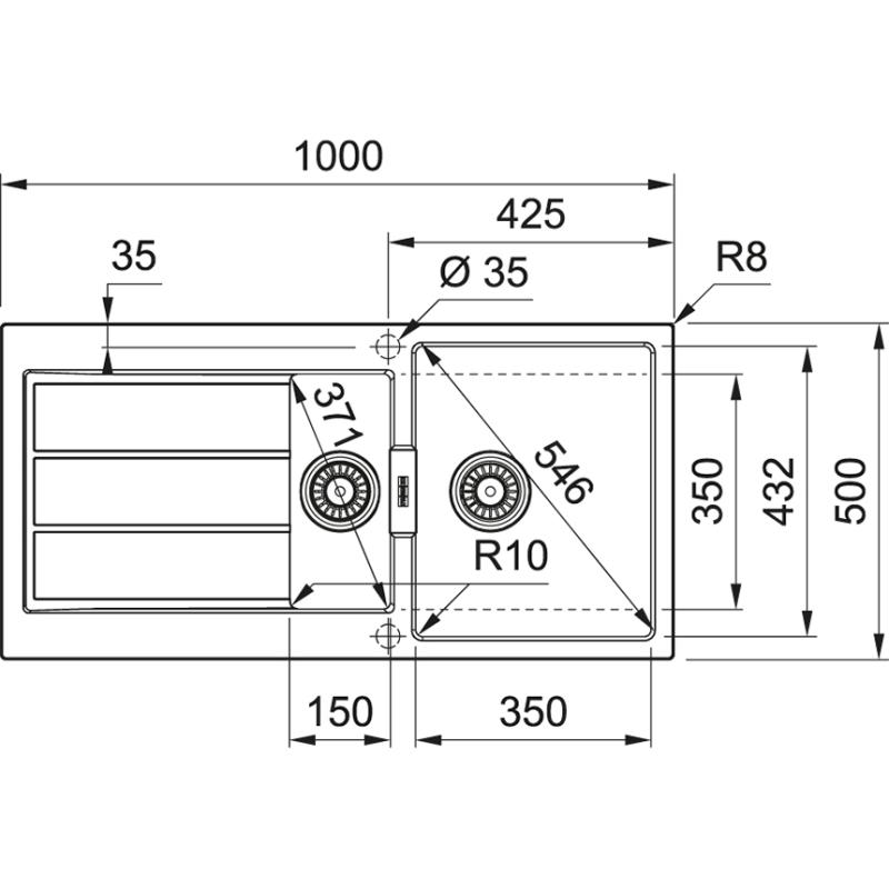 Franke Sirius 2 S2D 651 plastikowy 1,5 półtora zlewozmywak z ociekaczem biały montaż powierzchniowy 100x50 143.0634.555