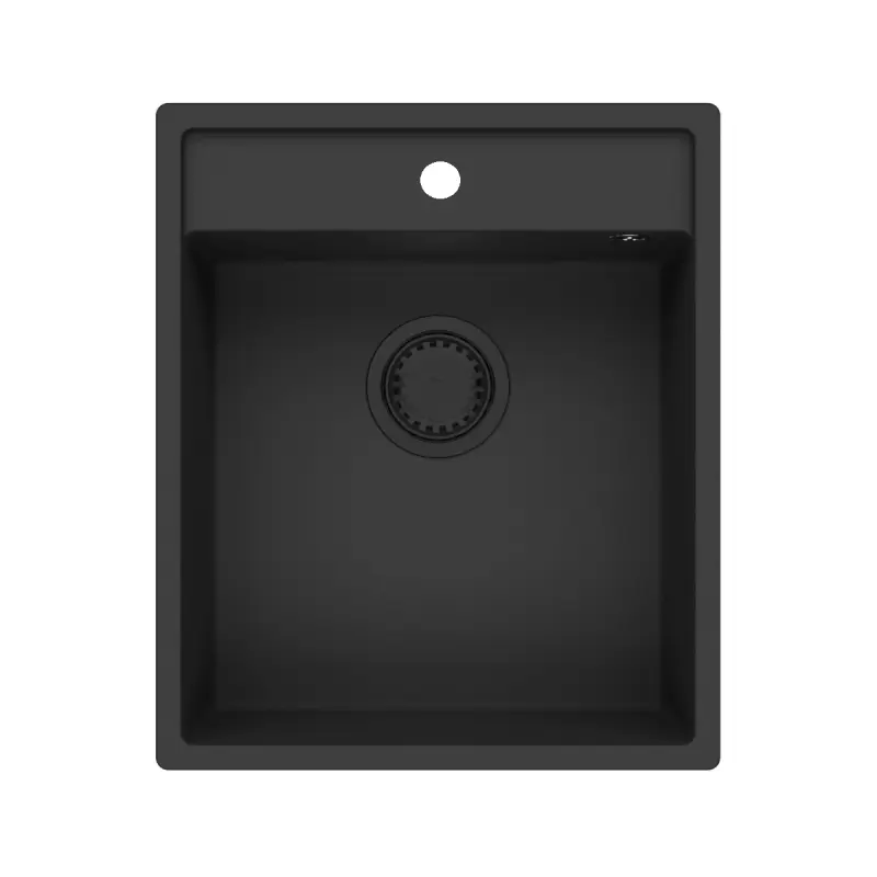 Granitowy zlew GraniteMy Bremen 44x52 cm czarny, montaż nablatowy, podwieszany i zlicowany z blatem z otworem na baterię 1208953870