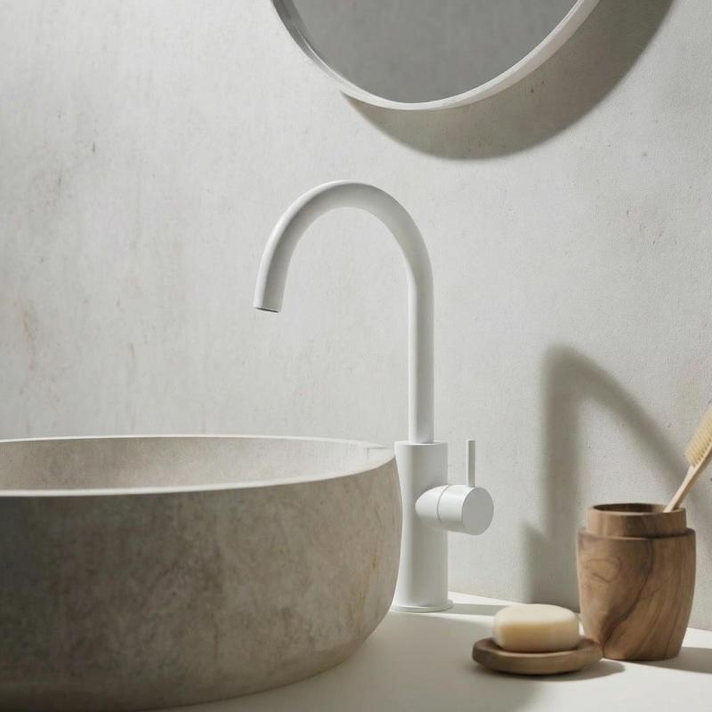 Waterevolution Flow bateria umywalkowa wysoka matowa biała T1121FUBR