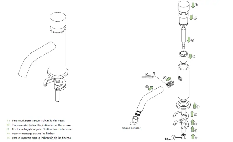 Waterevolution Flow Bateria umywalkowa samozamykająca szczotkowany mosiądz T110TPLE