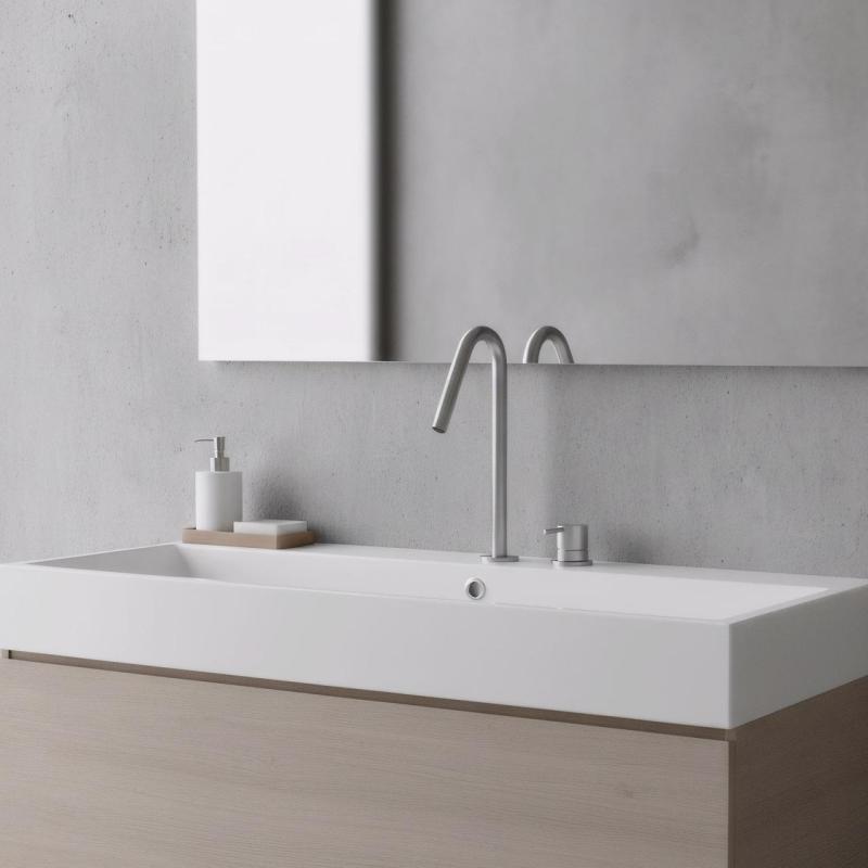 Waterevolution Flow 2-otworowa bateria umywalkowa ze stali nierdzewnej z wysoką wylewką 120mm T1122VIE