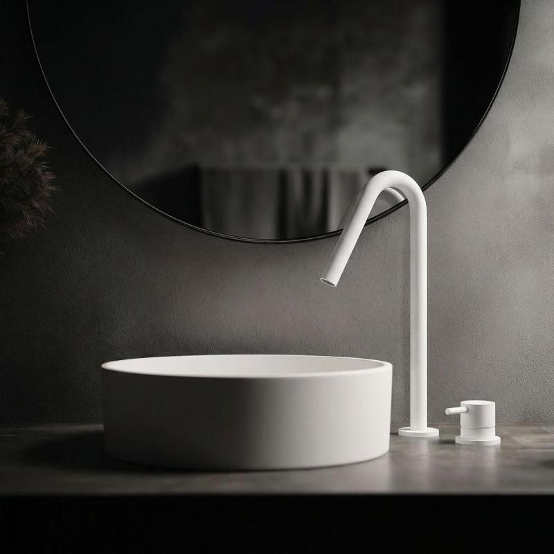 Waterevolution Flow 2-otworowa bateria umywalkowa biała z wysoką wylewką V 120mm, model T1122VBR