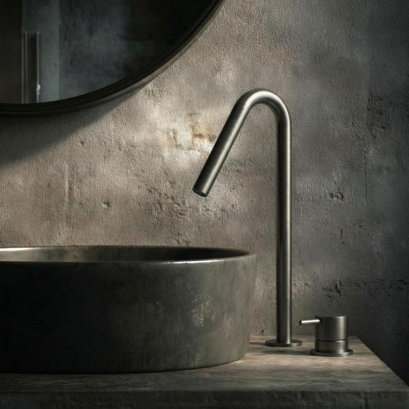 Waterevolution Flow 2-otworowa bateria umywalkowa PVD Gun Metal z wysokim V 120 mm wylewką T1122VGME