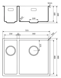 Lorreine 1534BQ-FU czarny Quartz 1,5 półtorakomorowy zlew 1534cm montowany pod blatem, płaski montaż czarny z czarnym korkiem sitkowym 1208954005