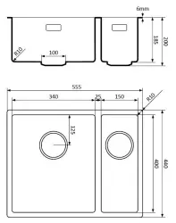 Lorreine 3415BQ-FU czarny Quartz 1,5 komory zlewozmywak 3415 cm podwieszany, montaż na równi z blatem, czarny z czarnym korkiem 1208954008