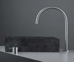 Waterevolution Flow 2-otworowa bateria umywalkowa w całości ze stali nierdzewnej z wysoką wylewką w kształcie litery U o długości 200 mm T1122UIE