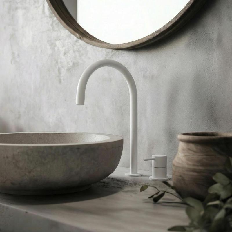 Waterevolution Flow 2-otworowa bateria umywalkowa biała z wysokim U 200 mm wylewką T1122UBR