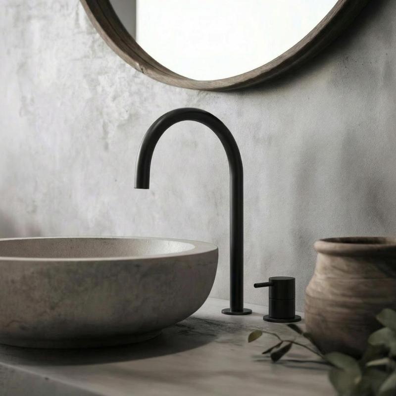 Waterevolution Flow 2-otworowa bateria umywalkowa czarna z wysokim U 200 mm wylewką T1122UPR