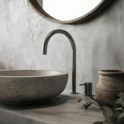 Waterevolution Flow 2-otworowa bateria umywalkowa PVD Gun Metal z wysokim U 200 mm wylewką T1122UGME