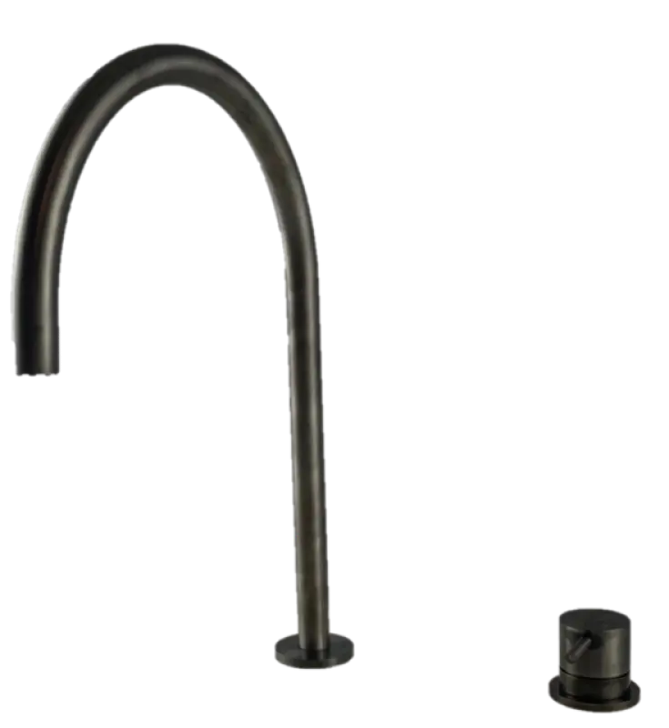 Waterevolution Flow 2-otworowa bateria umywalkowa PVD Gun Metal z wysokim U 200 mm wylewką T1122UGME