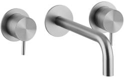 Waterevolution Flow 3-otworowa bateria umywalkowa do montażu podtynkowego, w całości ze stali nierdzewnej, z wylewką 10 cm T1163FIE-10