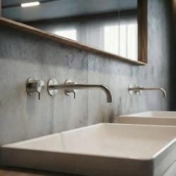 Waterevolution Flow 3-otworowa bateria umywalkowa do montażu podtynkowego, w całości ze stali nierdzewnej, z wylewką 21 cm T1163FIE-21