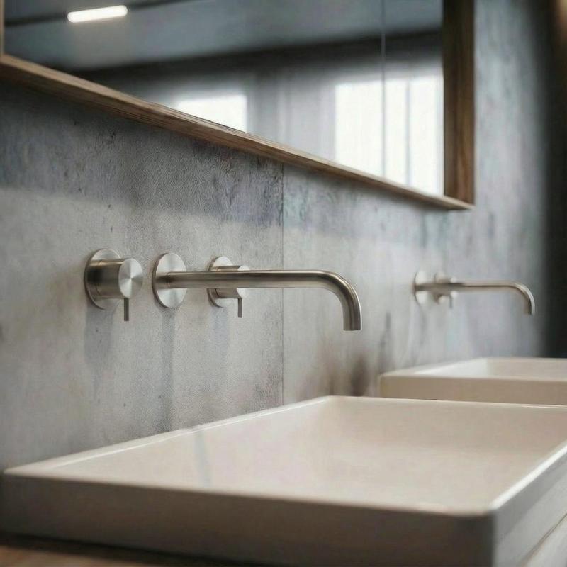 Waterevolution Flow 3-otworowa bateria umywalkowa do montażu podtynkowego, w całości ze stali nierdzewnej, z wylewką 21 cm T1163FIE-21