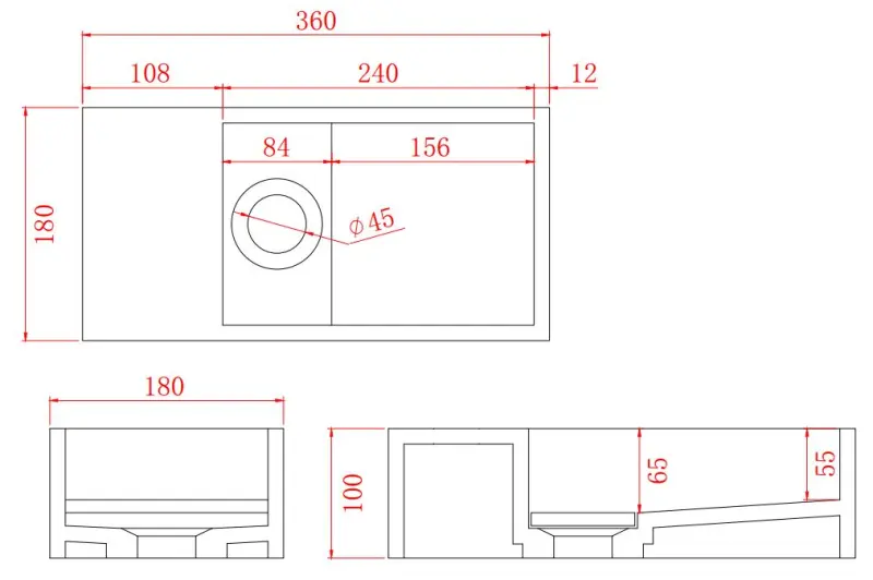 Solid-S Fontanna z litego materiału, matowa czerń, wymiary: szer. 36 x gł. 18 x wys. 10 cm, z pokrywą, model lewostronny bez otworu na wodę, nr kat. 1208954157