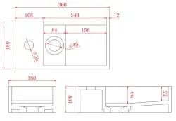 Solid-S Fontanna z litego materiału, matowa czerń, wymiary: szer. 36 x gł. 18 x wys. 10 cm, z pokrywą, model lewostronny z otworem na kran, nr kat. 1208954158
