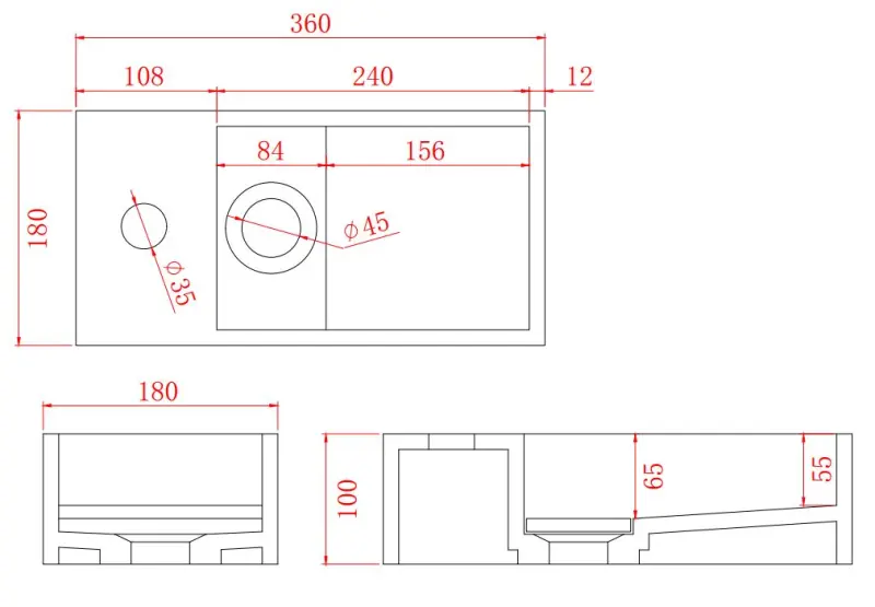 Solid-S Fontanna z litego materiału, matowa czerń, wymiary: szer. 36 x gł. 18 x wys. 10 cm, z pokrywą, model lewostronny z otworem na kran, nr kat. 1208954158