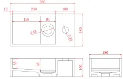 Solid-S Fontanna z litego materiału, matowa czerń, wymiary: szer. 36 x gł. 18 x wys. 10 cm, z pokrywą, model z prawym otworem na wodę, nr kat. 1208954163