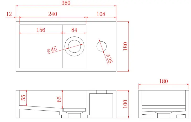 Solid-S Fontanna z litego materiału, matowa czerń, wymiary: szer. 36 x gł. 18 x wys. 10 cm, z pokrywą, model z prawym otworem na wodę, nr kat. 1208954163