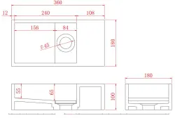 Solid-S Fontanna z litego materiału, matowa czerń, wymiary: szer. 36 x gł. 18 x wys. 10 cm, z pokrywą, model prawostronny bez otworu na wodę, nr kat. 1208954164