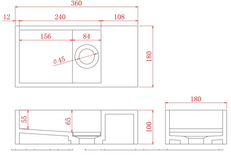 Solid-S Fontanna z litego materiału, matowa czerń, wymiary: szer. 36 x gł. 18 x wys. 10 cm, z pokrywą, model prawostronny bez otworu na wodę, nr kat. 1208954164