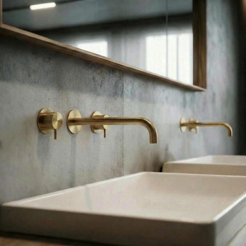 Waterevolution Flow 3-otworowa bateria umywalkowa do montażu podtynkowego, szczotkowany mosiądz, wylewka 21 cm T1163FLE-21