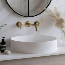 Waterevolution Flow 3-otworowa bateria umywalkowa do montażu podtynkowego, w całości z szczotkowanego mosiądzu, z wylewką 15 cm T1163FLE-15