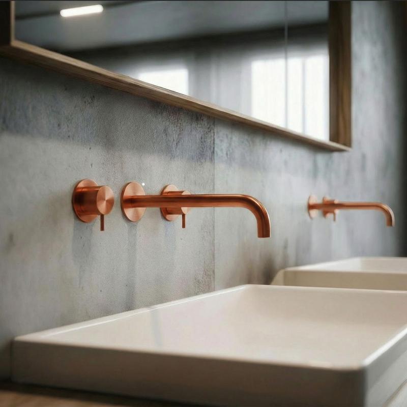 Waterevolution Flow 3-otworowa bateria umywalkowa do montażu podtynkowego PVD miedź z wylewką 21 cm T1163FCPE-21