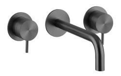 Waterevolution Flow 3-otworowa bateria umywalkowa do montażu podtynkowego PVD Gun metal z wylewką 15 cm T1163FGME-15