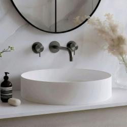 Waterevolution Flow 3-otworowa bateria umywalkowa do montażu podtynkowego PVD Gun metal z wylewką 15 cm T1163FGME-15