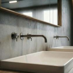 Waterevolution Flow 3-otworowa bateria umywalkowa do montażu podtynkowego PVD Gun metal z wylewką 21 cm T1163FGME-21