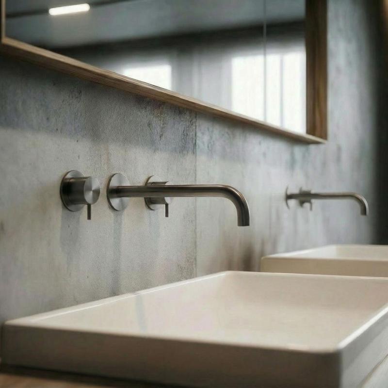 Waterevolution Flow 3-otworowa bateria umywalkowa do montażu podtynkowego PVD Gun metal z wylewką 21 cm T1163FGME-21