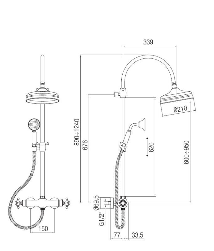 PB Classic kolumna prysznicowa klasyczna z baterią termostatyczną i deszczownicą chrom