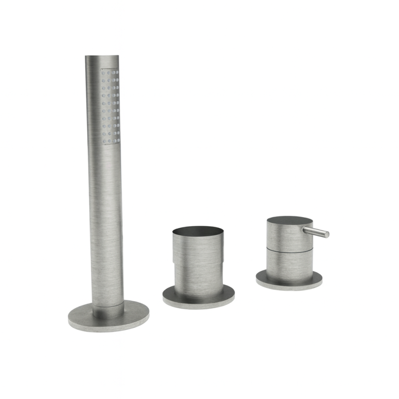 Waterevolution Flow 3-otworowa bateria wannowa do montażu na brzegu wanny ze stali nierdzewnej RVS T138SBIE