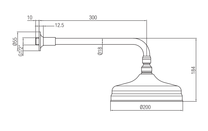 PB nostalgiczna deszczownica 20 cm z systemem przeciw osadzaniu się kamienia oraz ramieniem prysznicowym chromowanym.