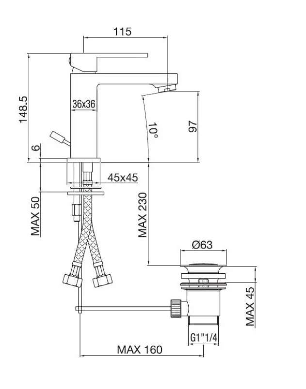 PB Kiki 1-otworowa bateria umywalkowa matowa czarna