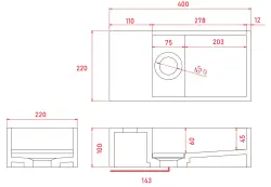 Solid-S Marble solid surface fonteintje B40xD22xH10cm mat zwart marmer links zonder kraangat 1208954632