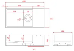 Solid-S Marble solid surface wastafel B40xD22xH10cm marmer mat zwart rechts zonder kraangat 1208954635.