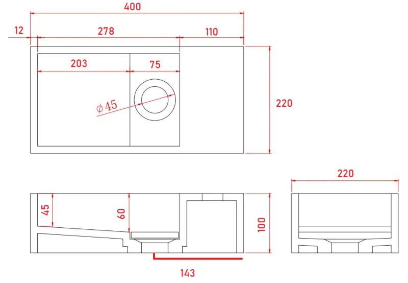 Solid-S Marble solid surface wastafel B40xD22xH10cm marmer mat zwart rechts zonder kraangat 1208954635.