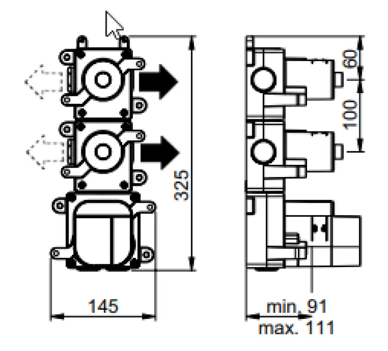 SB 316 AESTHETICS Okrągła podtynkowa bateria termostatyczna z 2 wyjściami / 2 x zawór odcinający PVD szczotkowany metal gun 1208954945