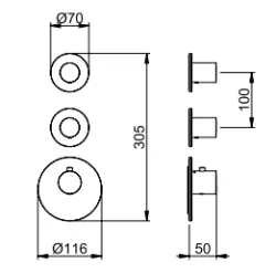 SB AESTHETICS Ronde Inbouwthermostaatkraan met 2 uitgangen / 2 x stopkraan chroom 1208954946