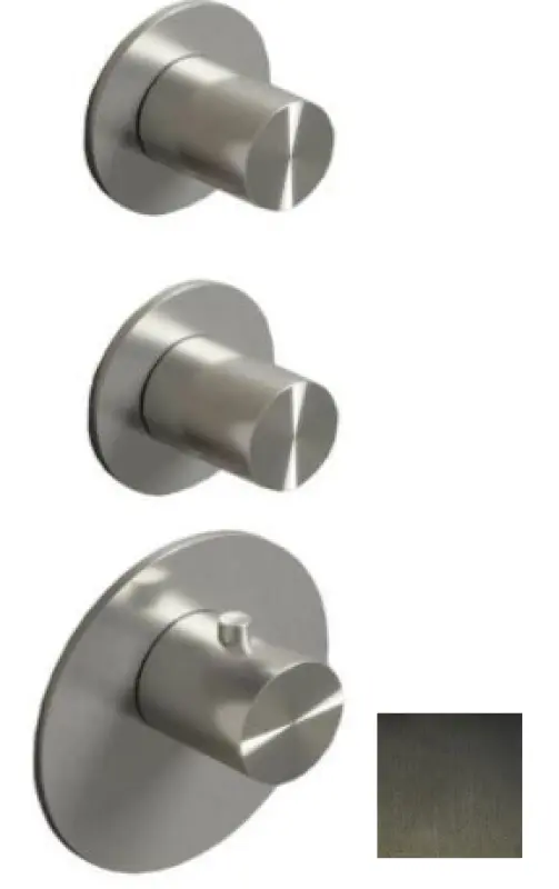 SB 316 AESTHETICS Okrągły wbudowany termostatyczny zawór mieszający z 3 wyjściami, przełącznikiem i zaworem stop PVD szczotkowany gun metal 1208954952