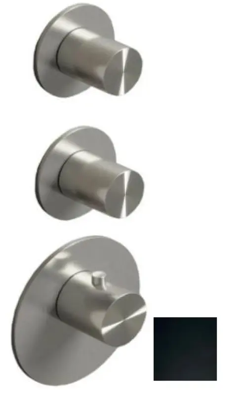 SB AESTHETICS Okrągła podtynkowa bateria termostatyczna z 3 wyjściami z przełącznikiem i zaworem odcinającym, matowa czerń 1208954954